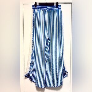 Blue and White Striped Wide Leg Pants